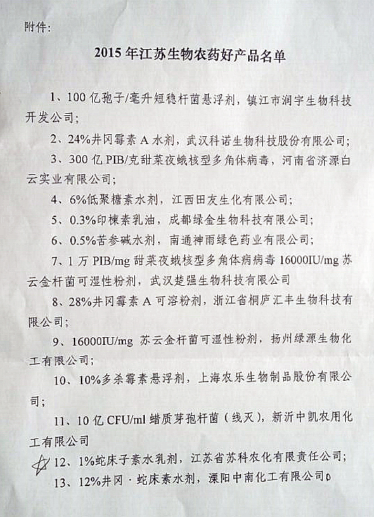 蘇科農化產(chǎn)品被評為江蘇省生物農藥好產(chǎn)品